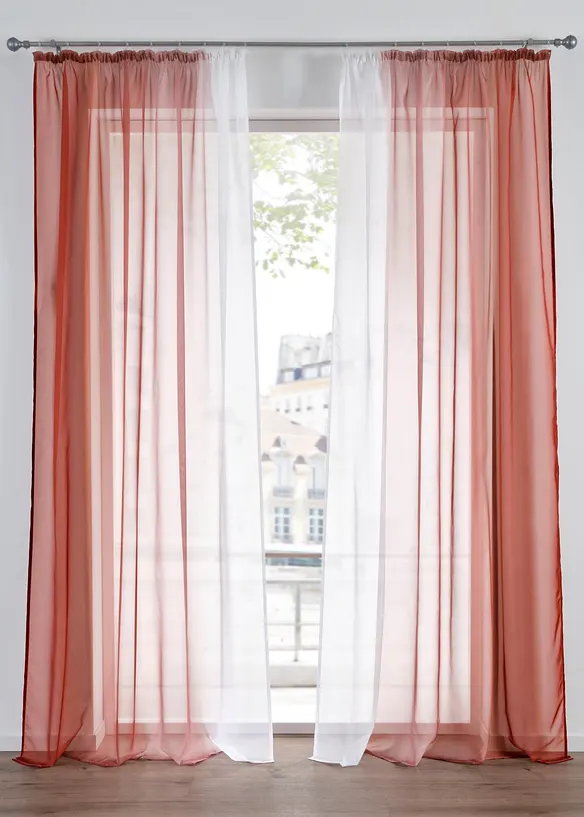 Gardin i lett voile, f&aring;s ogs&aring; i ekstra lang (2-pack), bonprix