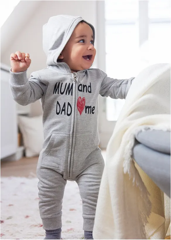 Jerseyoverall med glidel&aring;s og hette, bonprix