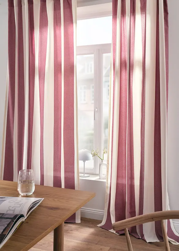 Gardin med stripem&oslash;nster og resirkulert polyester (1-pack), bonprix
