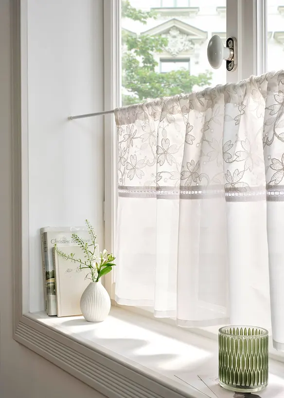 Gardinkappe i &oslash;kologisk bomull med broderi, bonprix