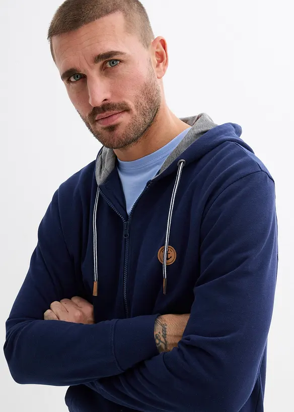 Sweatjakke med hette i 100% &oslash;kologisk bomull, bonprix