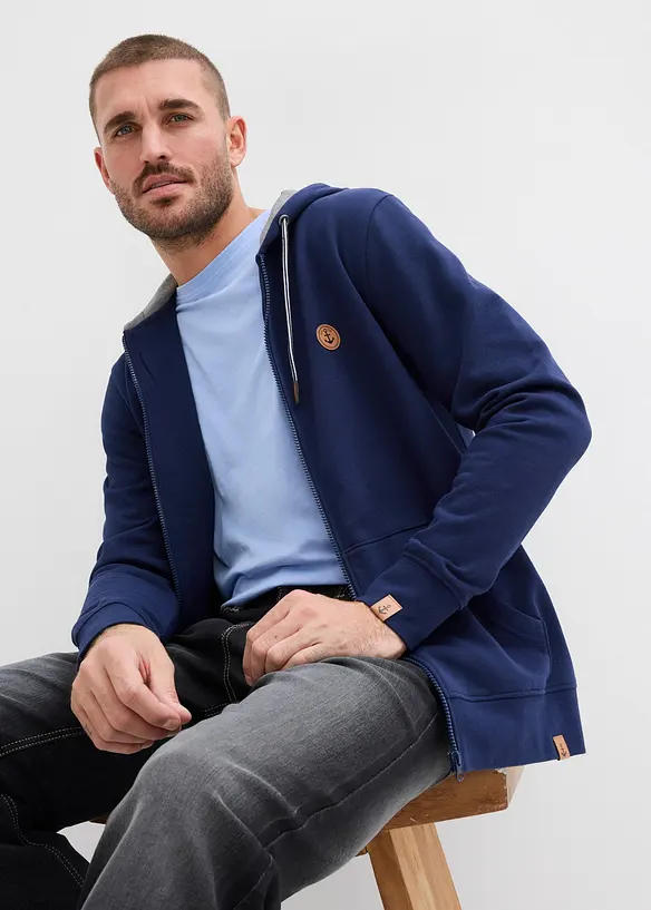 Sweatjakke med hette i 100% &oslash;kologisk bomull, bonprix