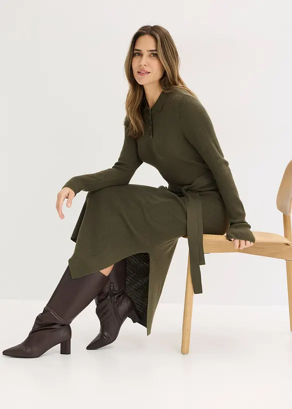 Ribbestrikket kjole i viskosemiks, bonprix