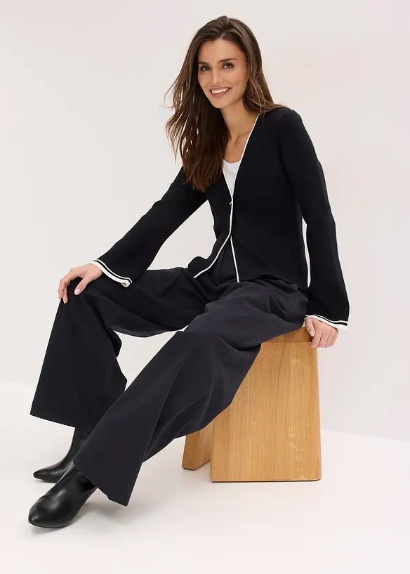 Ribbestrikket cardigan i viskosemiks, bonprix