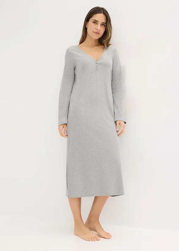 Nattkjole i ribbemateriale med knappestolpe, bonprix