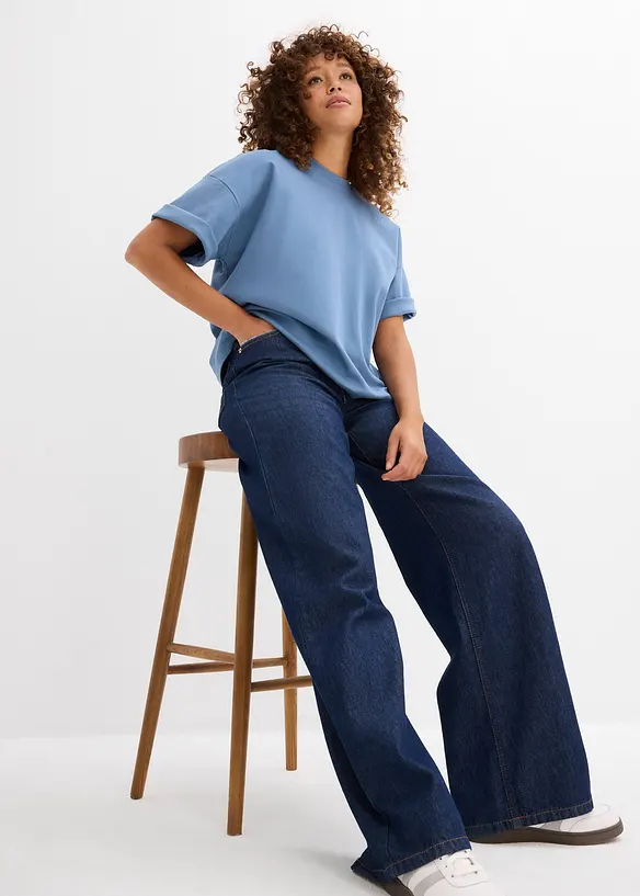 Kort, oversized topp i formstabil, 100% &oslash;kologisk bomull, bonprix