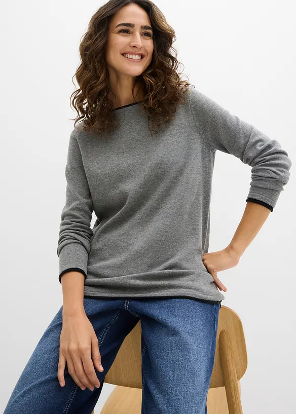 Finstrikket genser i bomullsmiks, bonprix