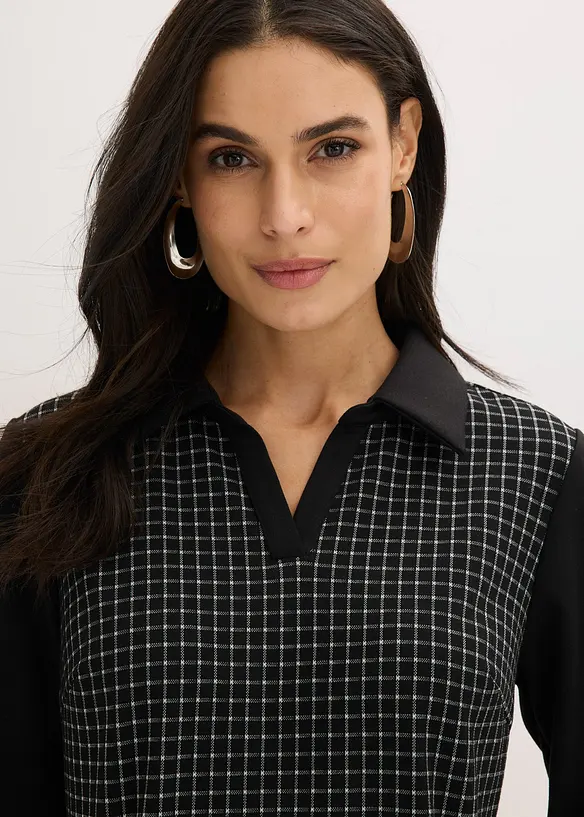 Kjole i jacquardvevd materiale med krage i kontrast, bonprix