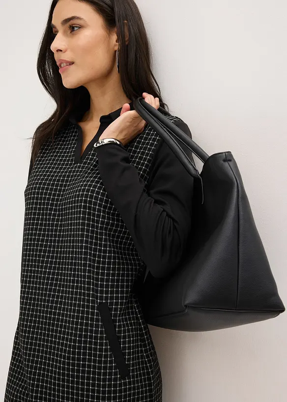 Kjole i jacquardvevd materiale med krage i kontrast, bonprix