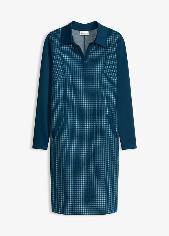 Kjole i jacquardvevd materiale med krage i kontrast, bonprix