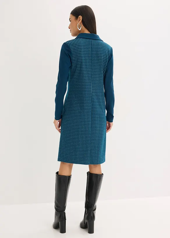 Kjole i jacquardvevd materiale med krage i kontrast, bonprix