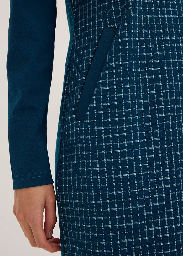 Kjole i jacquardvevd materiale med krage i kontrast, bonprix