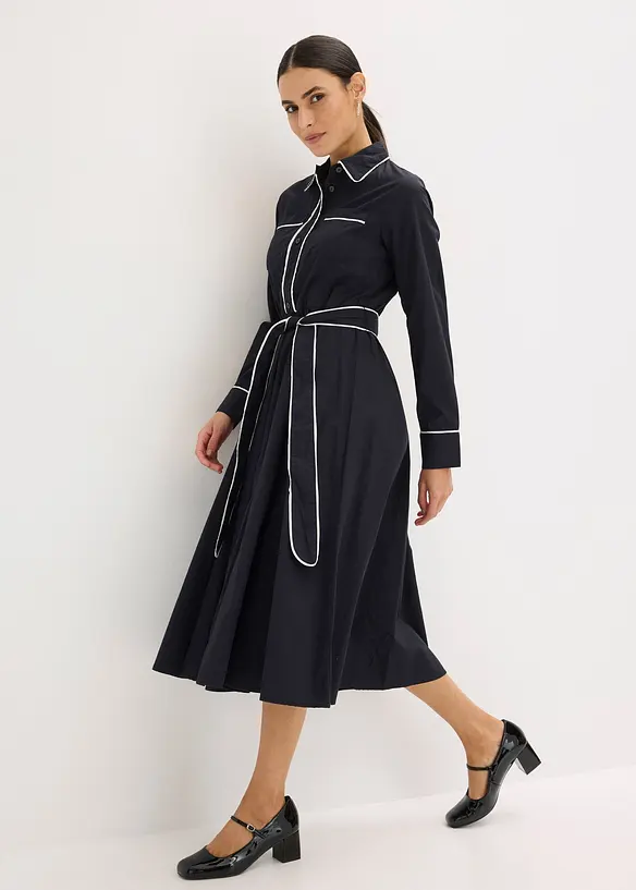 Skjortekjole av bomullspopelin med strykefri utrusting, bonprix