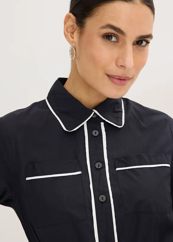 Skjortekjole av bomullspopelin med strykefri utrusting, bonprix