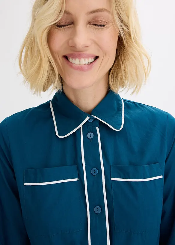 Skjortekjole av bomullspopelin med strykefri utrusting, bonprix