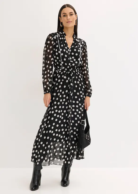 Chiffonkjole med kontrastpiping, bonprix