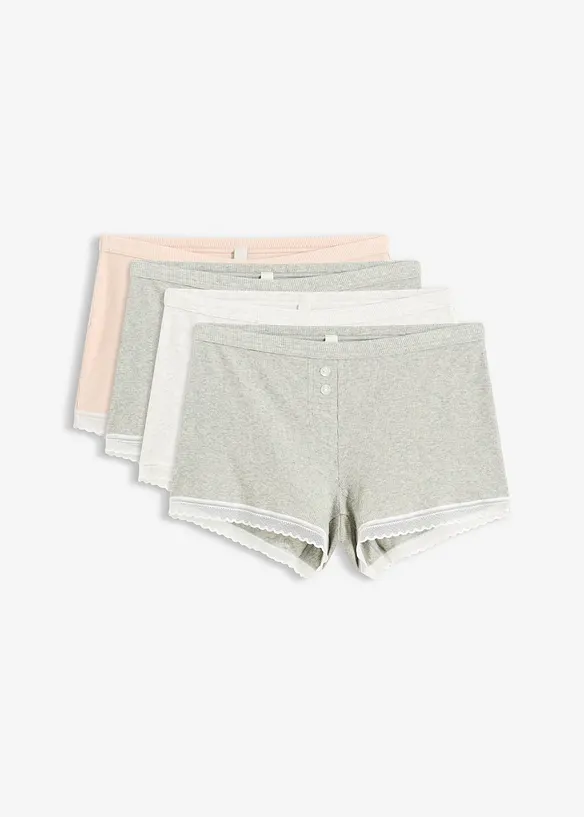 Dameboxer i ribbet materiale med blonde (4-pack), bonprix