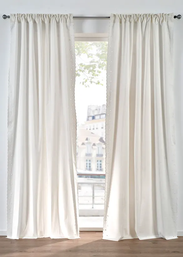 Gardin i &oslash;kologisk bomull med brodert kant (1-pack), bonprix