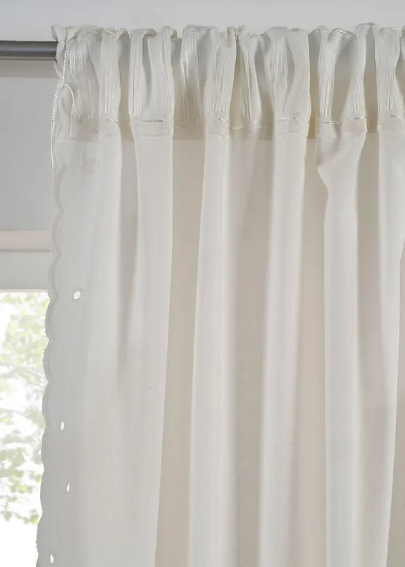Gardin i &oslash;kologisk bomull med brodert kant (1-pack), bonprix