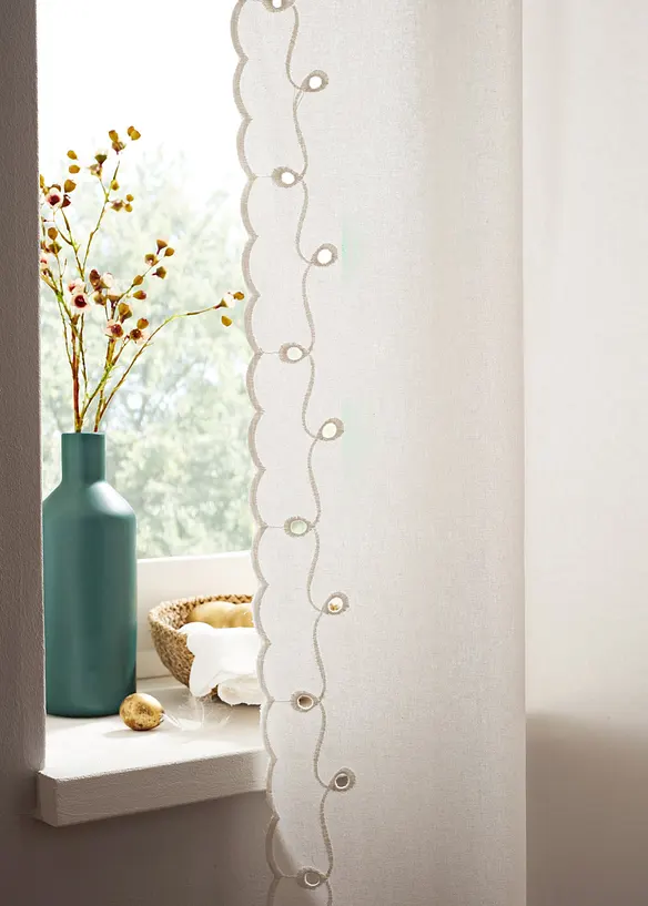 Gardin i &oslash;kologisk bomull med brodert kant (1-pack), bonprix