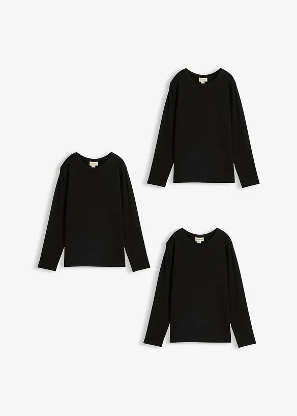 Langermet topp med &oslash;kologisk bomull (3-pack), bonprix
