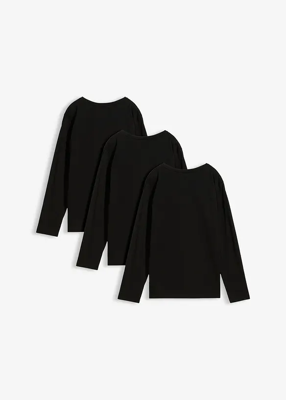 Langermet topp med &oslash;kologisk bomull (3-pack), bonprix