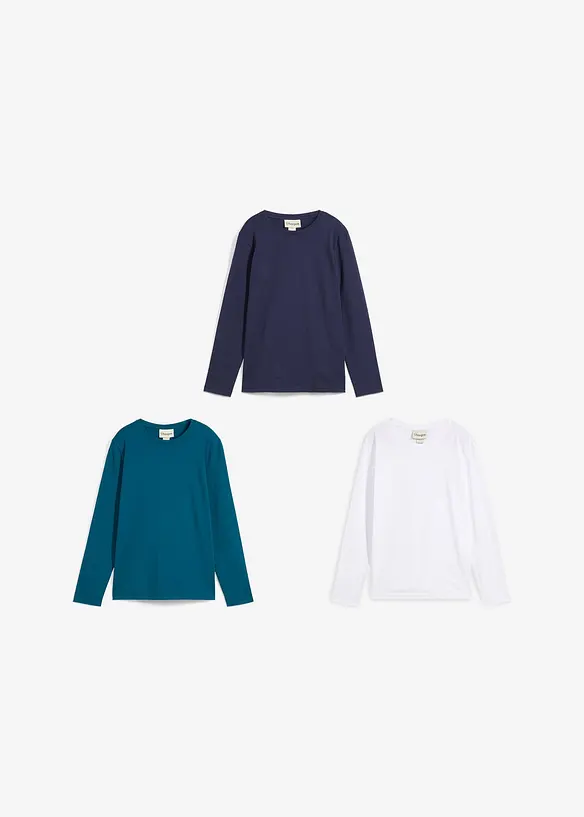 Langermet topp med &oslash;kologisk bomull (3-pack), bonprix
