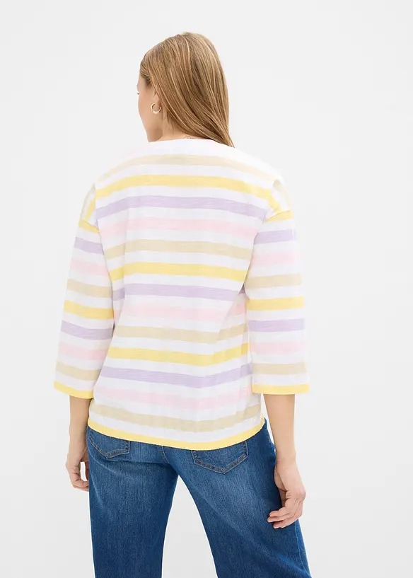 Topp i &oslash;kologisk bomullsslub, 3/4-lange ermer, bonprix