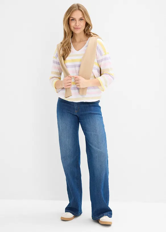 Topp i &oslash;kologisk bomullsslub, 3/4-lange ermer, bonprix