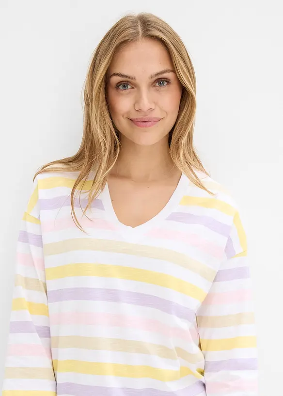 Topp i &oslash;kologisk bomullsslub, 3/4-lange ermer, bonprix