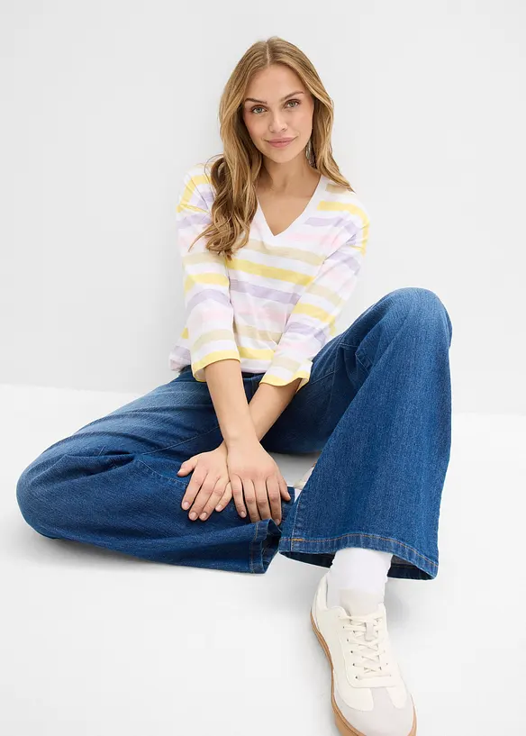 Topp i &oslash;kologisk bomullsslub, 3/4-lange ermer, bonprix