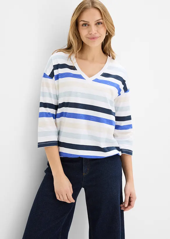 Topp i &oslash;kologisk bomullsslub, 3/4-lange ermer, bonprix