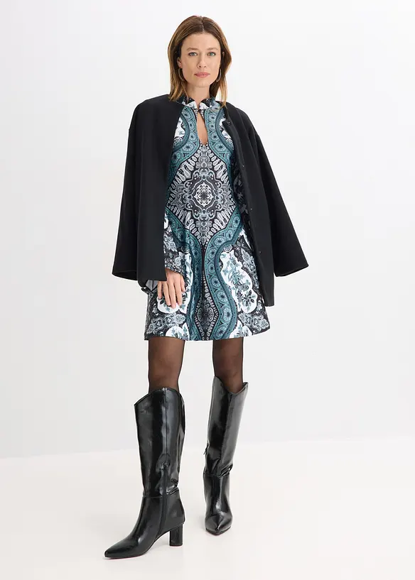 Jerseykjole med st&aring;krage og volangermer, bonprix