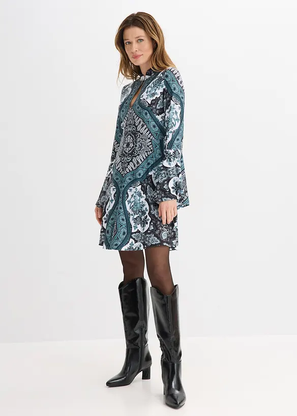 Jerseykjole med st&aring;krage og volangermer, bonprix