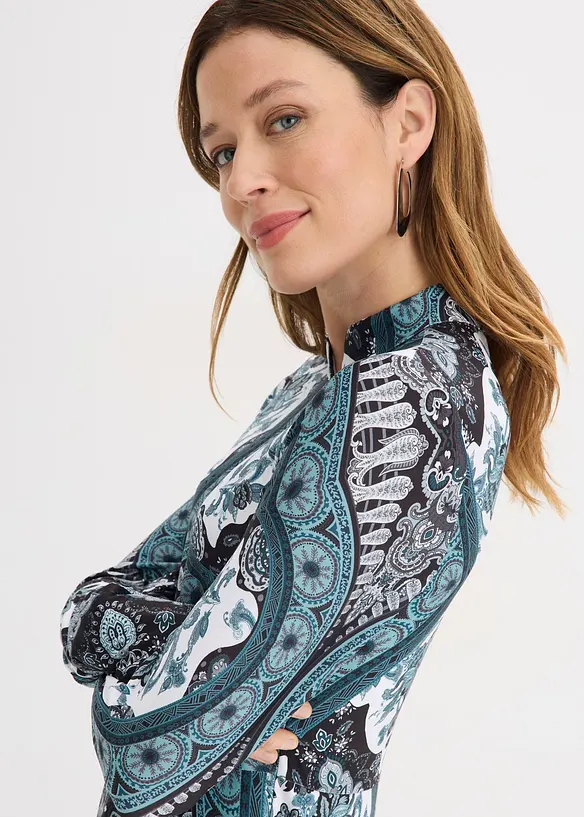 Jerseykjole med st&aring;krage og volangermer, bonprix