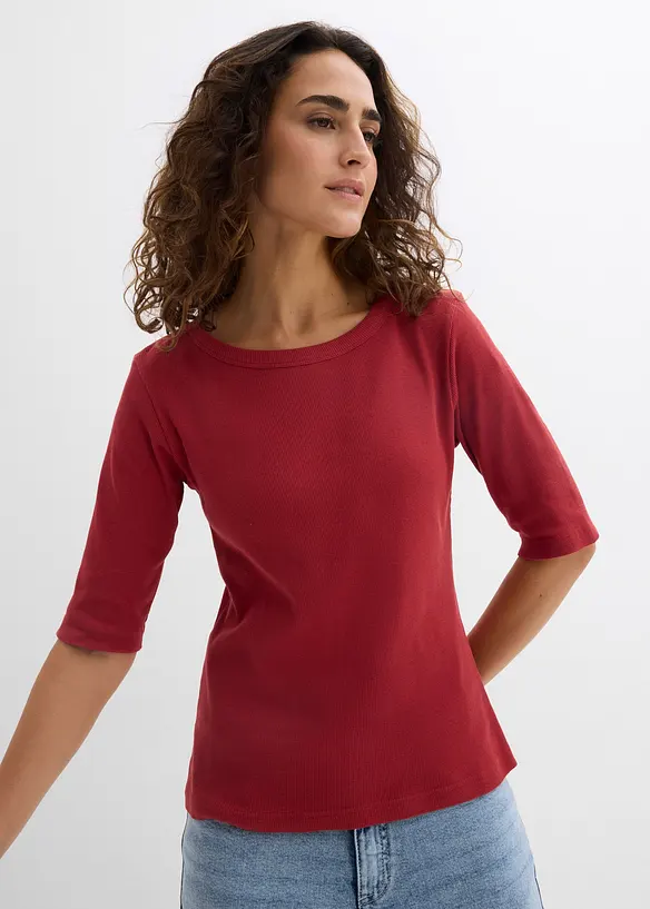 Ribbestrikket topp med &oslash;kologisk bomull (2-pack), bonprix