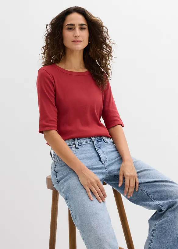 Ribbestrikket topp med &oslash;kologisk bomull (2-pack), bonprix