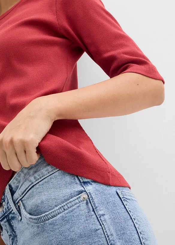 Ribbestrikket topp med &oslash;kologisk bomull (2-pack), bonprix