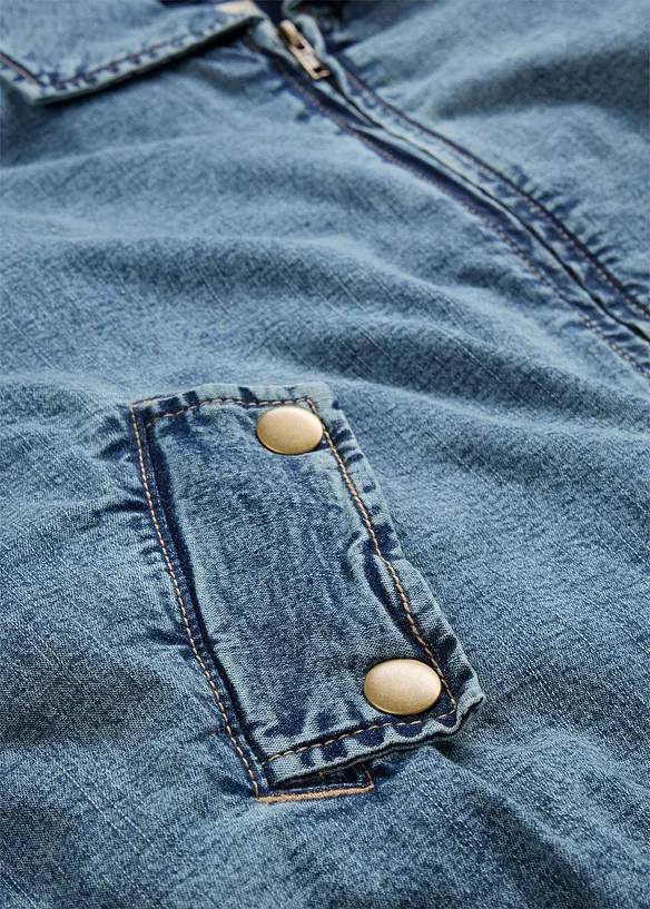 Varmt vattert jakke i denim med boblekant, bonprix