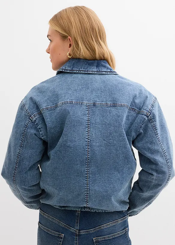 Varmt vattert jakke i denim med boblekant, bonprix