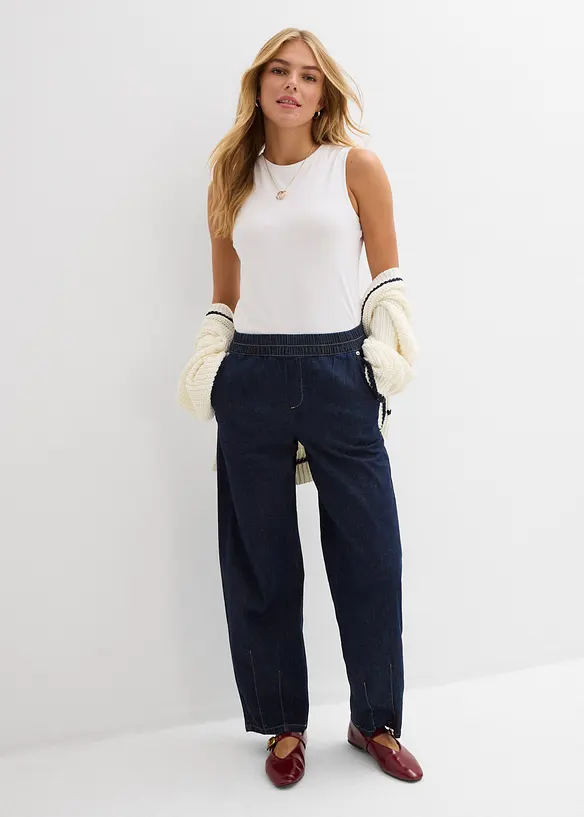 Barrel Jeans Mid Waist, komfortlinning, bonprix