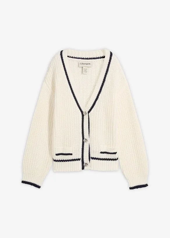 Grovstrikket cardigan i bomullsmiks, bonprix