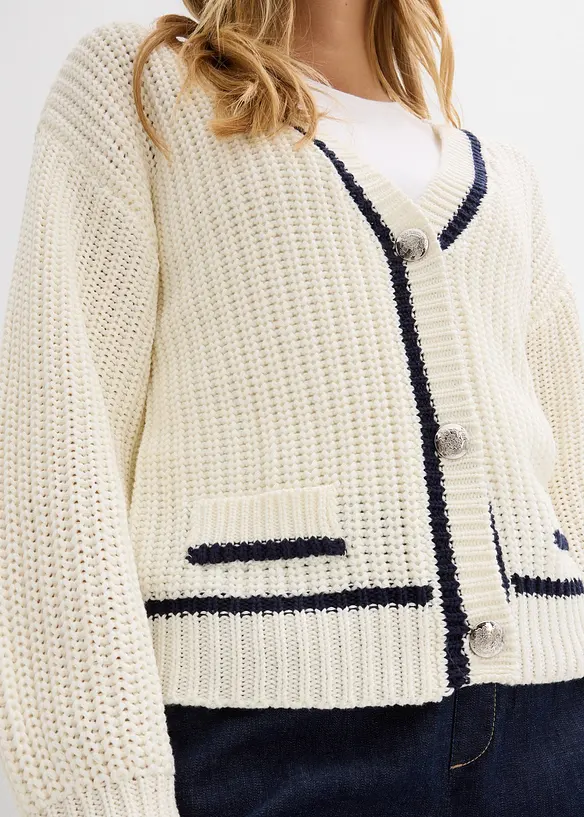 Grovstrikket cardigan i bomullsmiks, bonprix