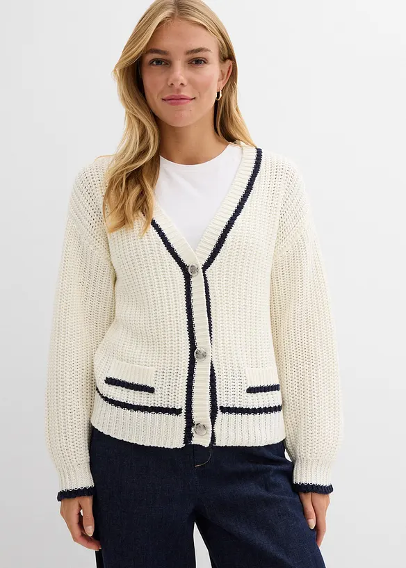 Grovstrikket cardigan i bomullsmiks, bonprix