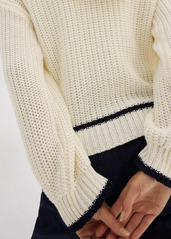 Grovstrikket cardigan i bomullsmiks, bonprix