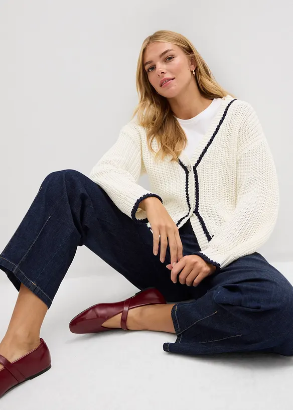 Grovstrikket cardigan i bomullsmiks, bonprix