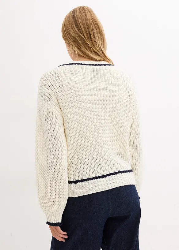 Grovstrikket cardigan i bomullsmiks, bonprix