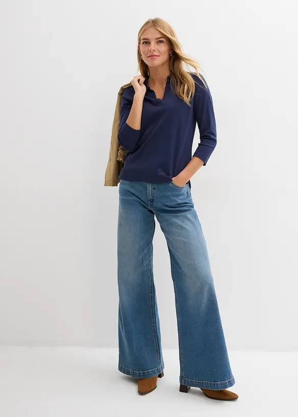 Topp med krage i 100% &oslash;kologisk bomull, bonprix