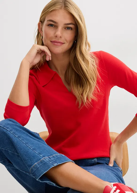 Topp med krage i 100% &oslash;kologisk bomull, bonprix