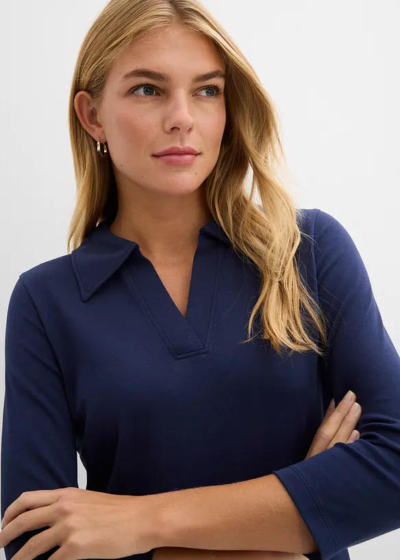 Topp med krage i 100% &oslash;kologisk bomull, bonprix